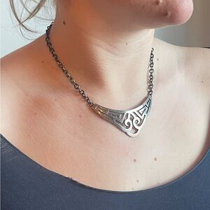 Taxco Mexico Sterling Silver Necklace Statement cutout design 17” 925